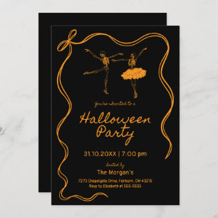 Whimsical Black and Orange Hand Drawn Halloween  Invitation