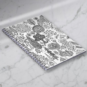 Whimsical Black and White Decorative Trees Pattern Notebook