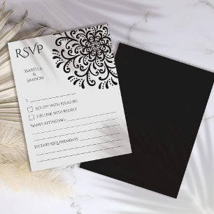 Whimsical Black and White Flourish RSVP Card