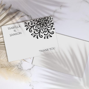 Whimsical Black and White Flourish Thank you card