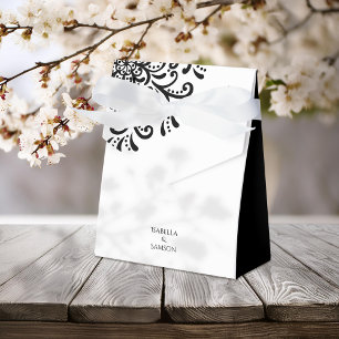 Whimsical Black and White Flourish Wedding Favor Box