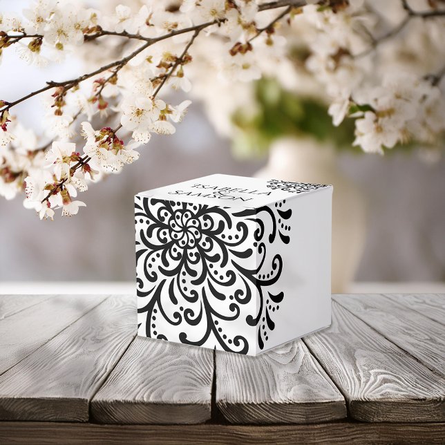 Whimsical Black and White Flourish Wedding Favor Box (Creator Uploaded)