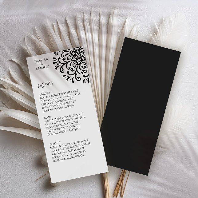 Whimsical Black and White Flourish Wedding Menu (Creator Uploaded)
