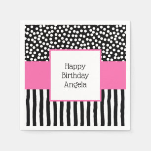 Whimsical Black and White Patterns with Pink Napkin