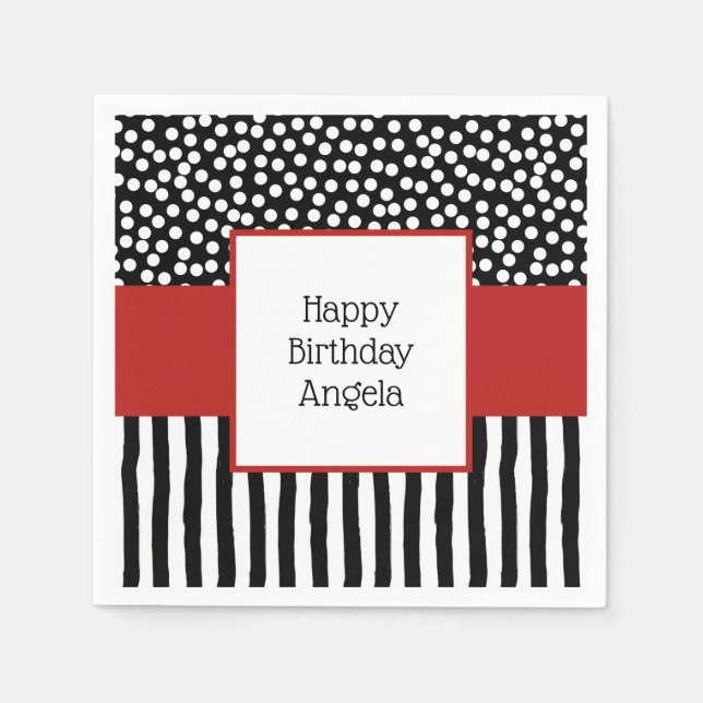 Whimsical Black and White Patterns with Red Napkin (Front)
