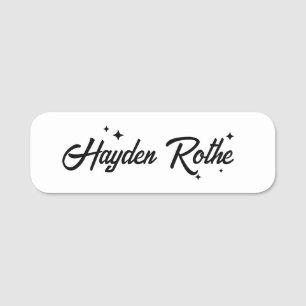 Whimsical Black and White Retro Calligraphy Name Tag