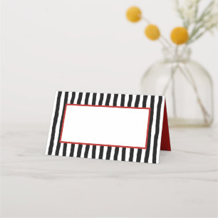Whimsical Black and White Stripes with Red Place Card