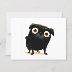 Whimsical Black Big Eyed Pug Postcard