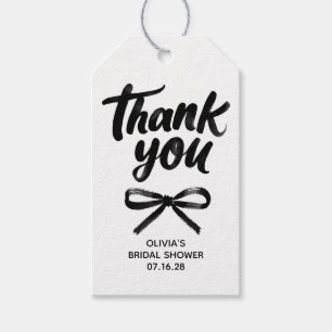 Whimsical Black Bow Handwritten Bridal Thank You Gift Tags