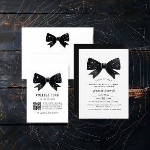 Whimsical Black Bow QR Code College Fund Enclosure Card