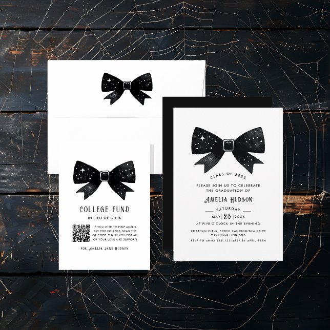 Whimsical Black Bow QR Code College Fund Enclosure Card (Creator Uploaded)