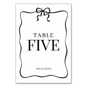Whimsical Black Bow Tie Monogram Wedding Table Number