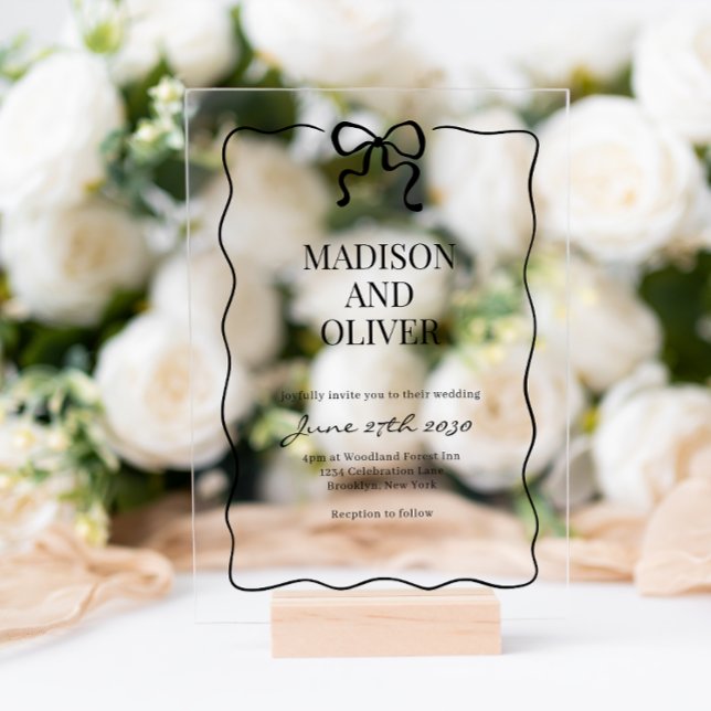 Whimsical Black Bow Tie Wedding Acrylic Invitations (Creator Uploaded)