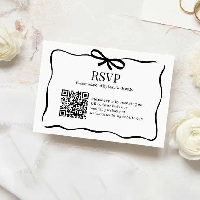 Whimsical Black Bow Tie Wedding QR Code Rsvp (Créateur téléchargé)