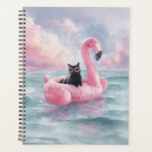Whimsical Black Cat Flamingo Float Planner