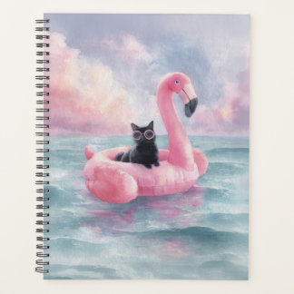 Whimsical Black Cat Flamingo Float Planner