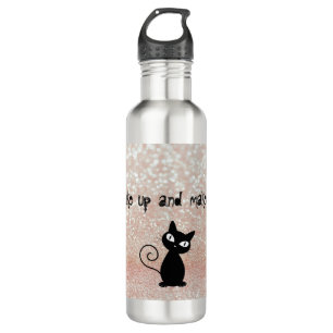 Whimsical  Black Cat Glittery-Wake up and makeup 710 Ml Water Bottle