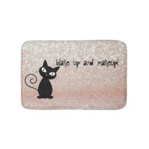 Whimsical  Black Cat Glittery-Wake up and makeup Bath Mat