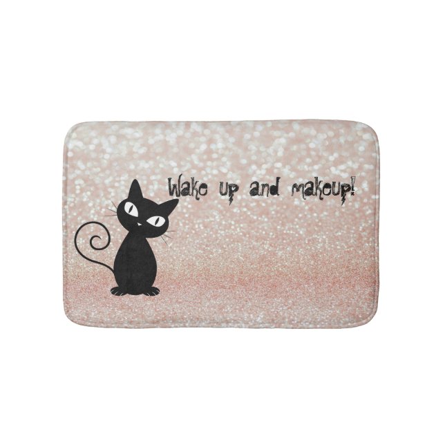 Whimsical  Black Cat Glittery-Wake up and makeup Bath Mat (Front)