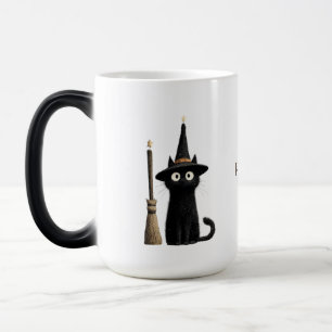 Whimsical Black Cat Happy Halloween Magic Mug