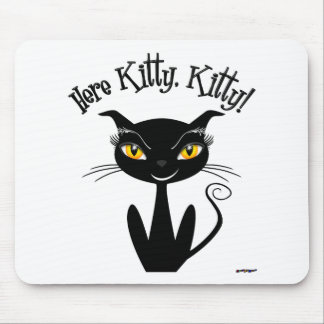 Whimsical Black Cat Here Kitty, Kitty! Mouse Pad