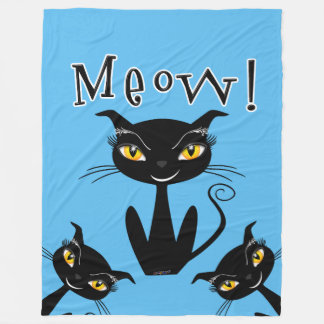 Whimsical Black Cat Meow! Fleece Blanket