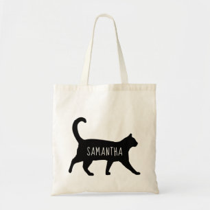 Whimsical Black Cat Personalized with Your Name Tote Bag