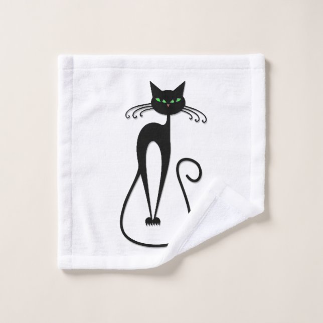 Whimsical Black Cat Piercing Green Eyes Wash Cloth (Wash Cloth)