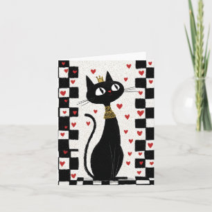 Whimsical Black Cat Queen with Gold Crown Holiday Card