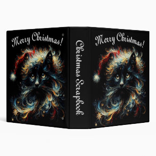 Whimsical Black Cat Santa Christmas Hat Seasonal Binder