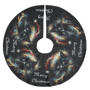 Whimsical Black Cat Santa Christmas Hat Seasonal Brushed Polyester Tree Skirt