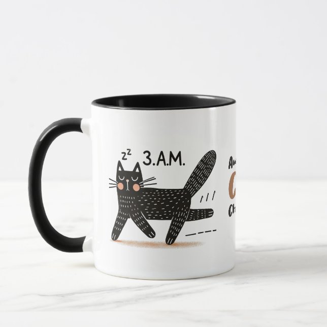 Whimsical Black Cat Sprinting at 3 AM Mug (Left)