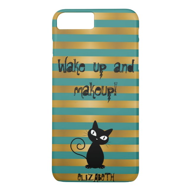 Whimsical  Black Cat ,Striped-Wake up and makeup Case-Mate iPhone Case (Back)