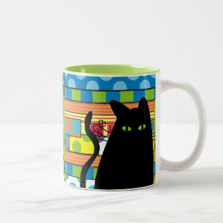 Whimsical Black Cat "The Fat Cat" Two-Tone Coffee Mug