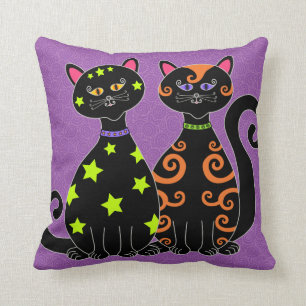 Whimsical Black Cats Halloween Throw Pillow