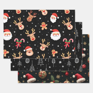Whimsical Black Christmas Wrapping Paper Sheet