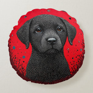 Whimsical Black Dog Round Pillow