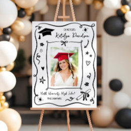 Whimsical Black Doodle Photo Grad Party