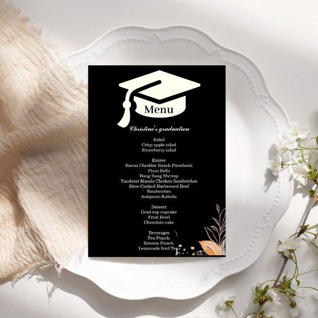 Whimsical  black  Graduation party dinner menu  (Creator Uploaded)