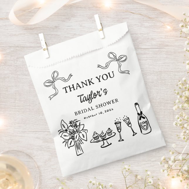 Whimsical Black Hand Drawn Bridal Shower  Favour Bag (Clipped)