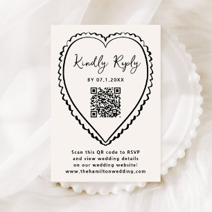 Whimsical Black Heart QR Code Wedding RSVP Card