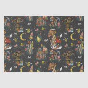 Whimsical Black Mushroom Merry Christmas Goth Tissue Paper
