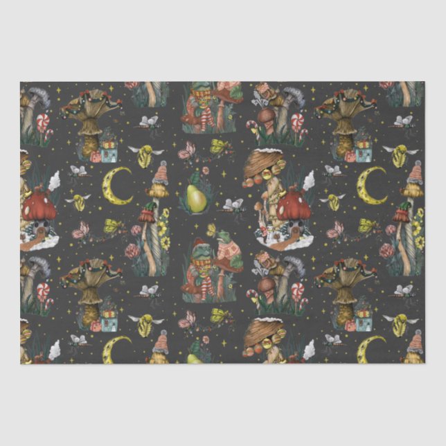 Whimsical Black Mushroom Merry Christmas Goth Tissue Paper (Front)