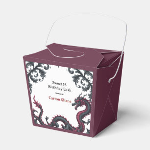 Whimsical Black Red Dragon Damask Sweet 16 Bash Favor Box