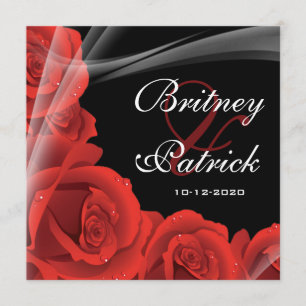 Whimsical Black & Red Rose Wedding Invitations