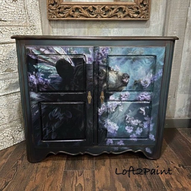 Whimsical Black Rustic Floral Bear Decoupage Tissue Paper (Creator Uploaded)