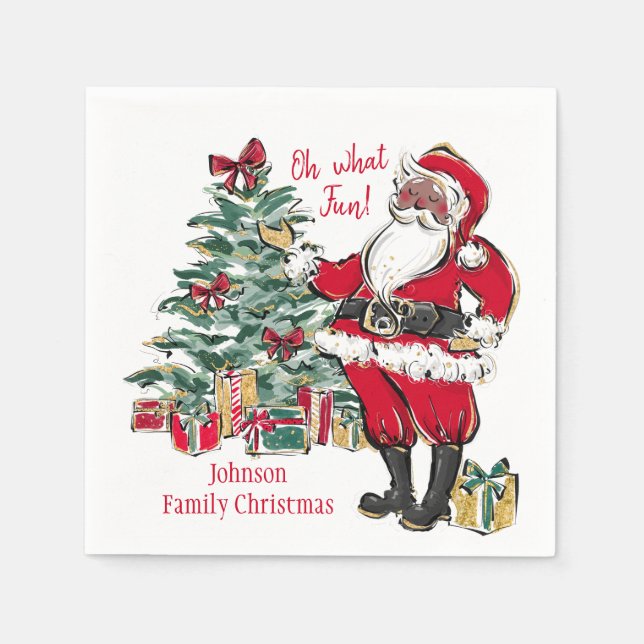 Whimsical Black Santa Claus Holiday Paper Napkins (Front)