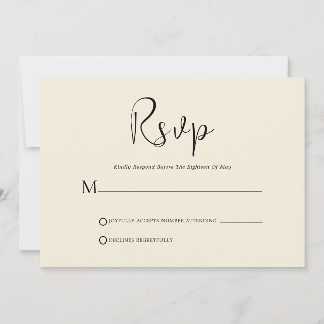 Whimsical Black Script On Beige RSVP Card (Front)