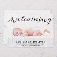 Whimsical Black Script Photo Birth Announcement