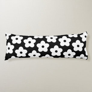 Whimsical Black & White Floral Retro and Cheerful Body Pillow